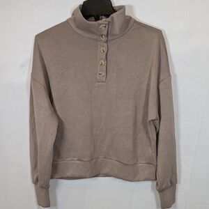 New Scoop Women's Scuba Button Neck Sweatershirt, mushroom,  size M (8-10)